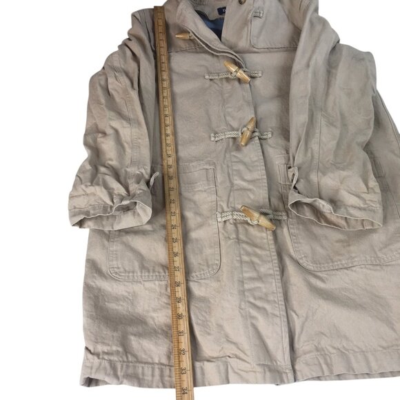 Denim & Co Chore Barn Jacket Medium Beige Hood Toggle Duffle Coat Fleece Lined - Picture 11 of 16